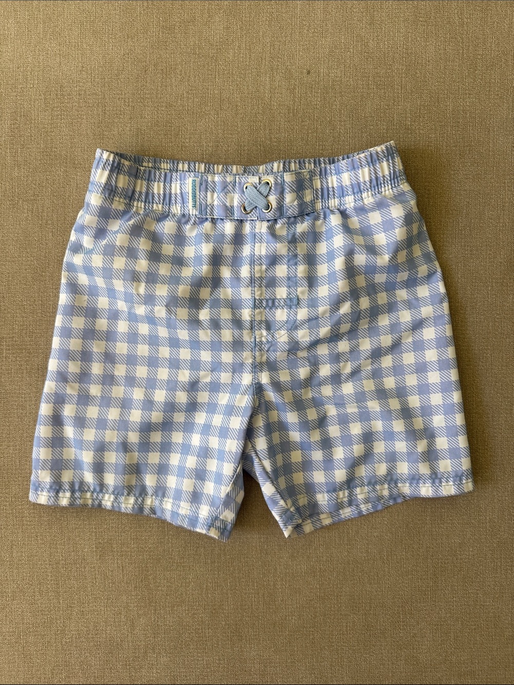 Ruffle Butts Light Blue and White Gingham Swim Trunks